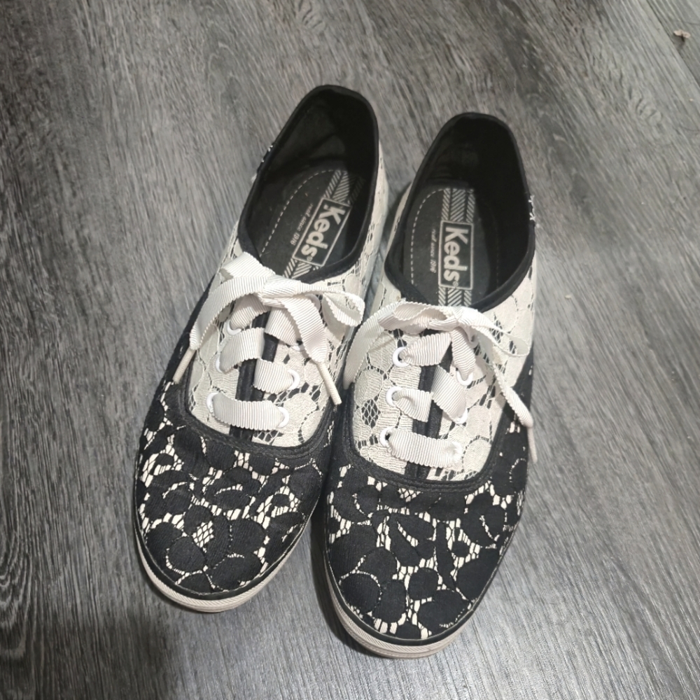 Keds Black and White Lace Canvas Sneakers